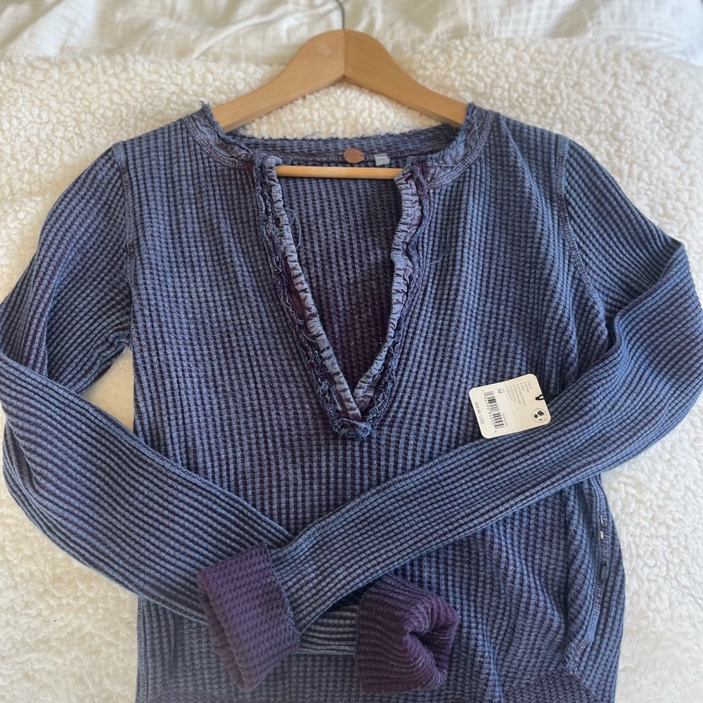 Free People FP One Ribbed Knit Top in Blue and Purple
